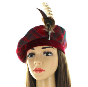 Beret, Tartan, Ladies, With Feather